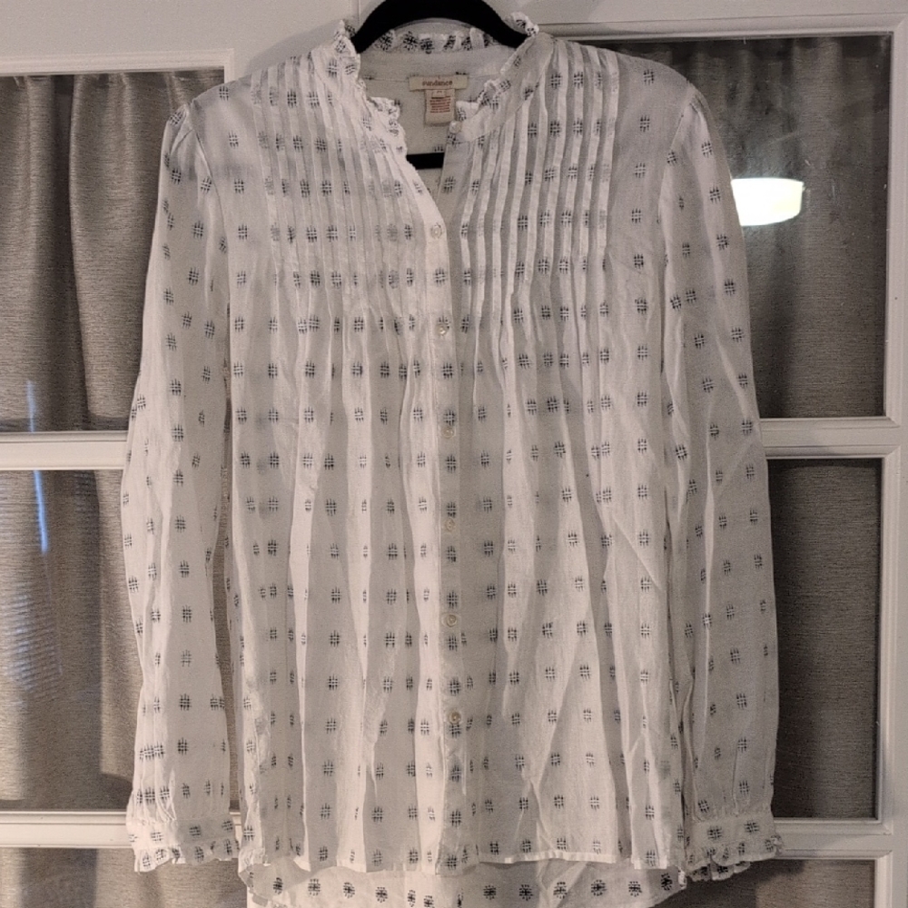 Sundance White Blouse with Black Pattern